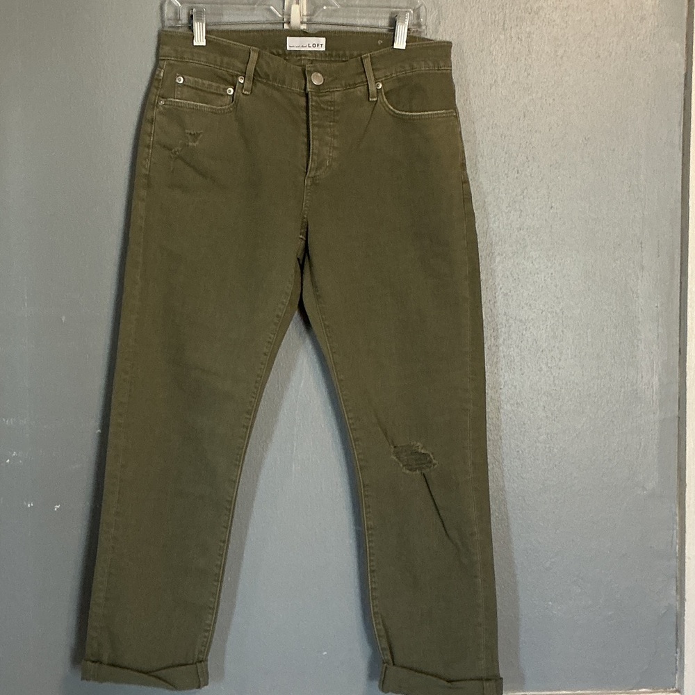 Ann Taylor Loft Boyfriend Distressed Cotton Denim Button Fly Jeans Sz 27/4